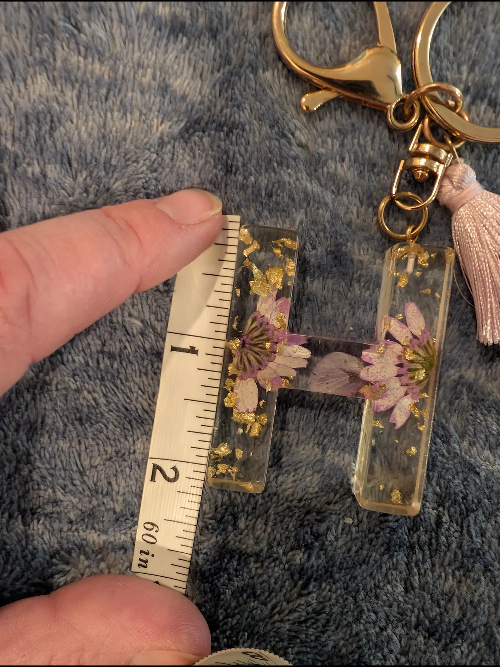 Pressed Flowers Resin 'H' Keychain with Tassel